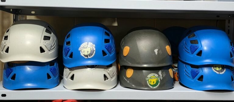 Climbing helmets available for rent in Machachi, Ecuador